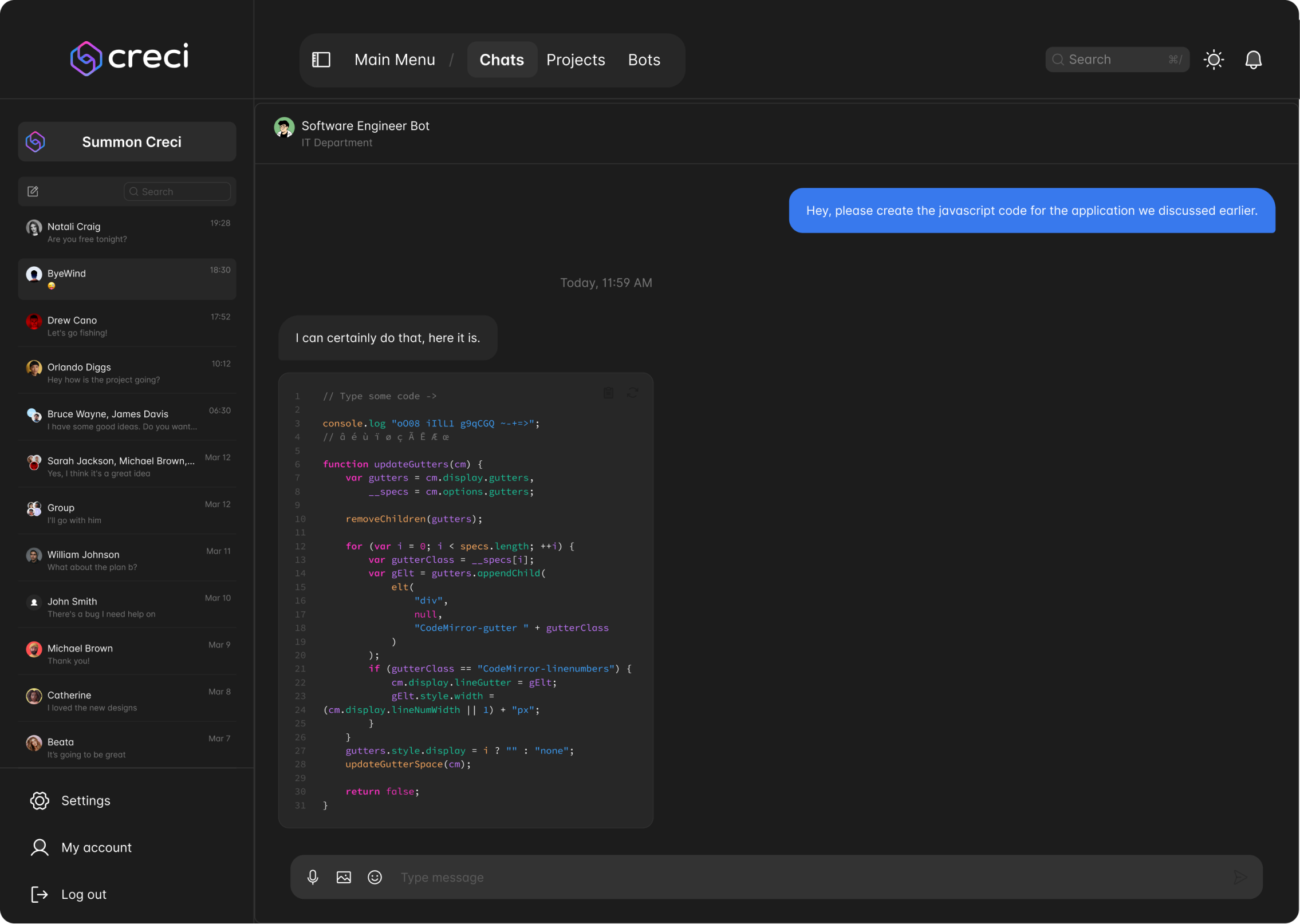 Software engineer bot writing code