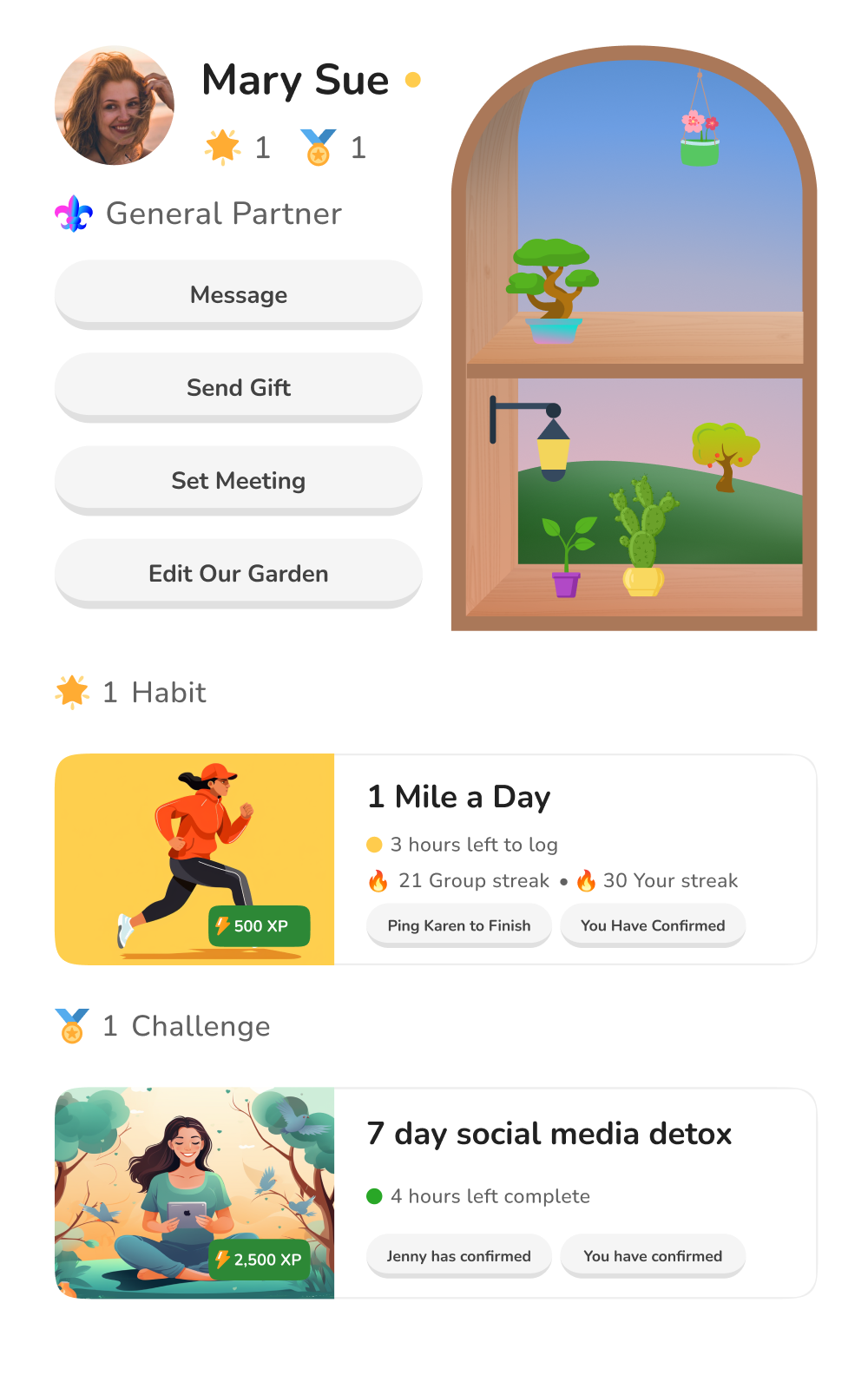 A partner profile and their garden