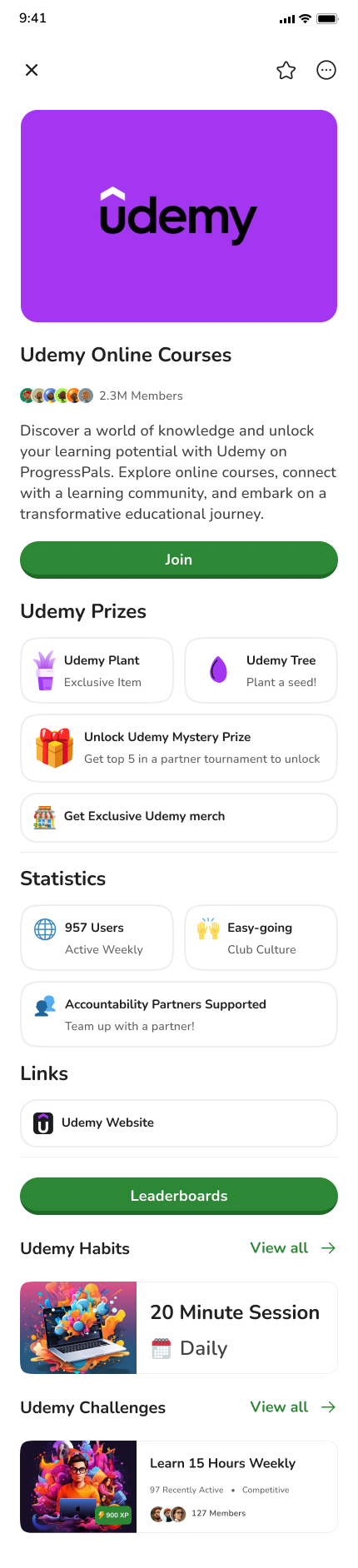 A partner club page